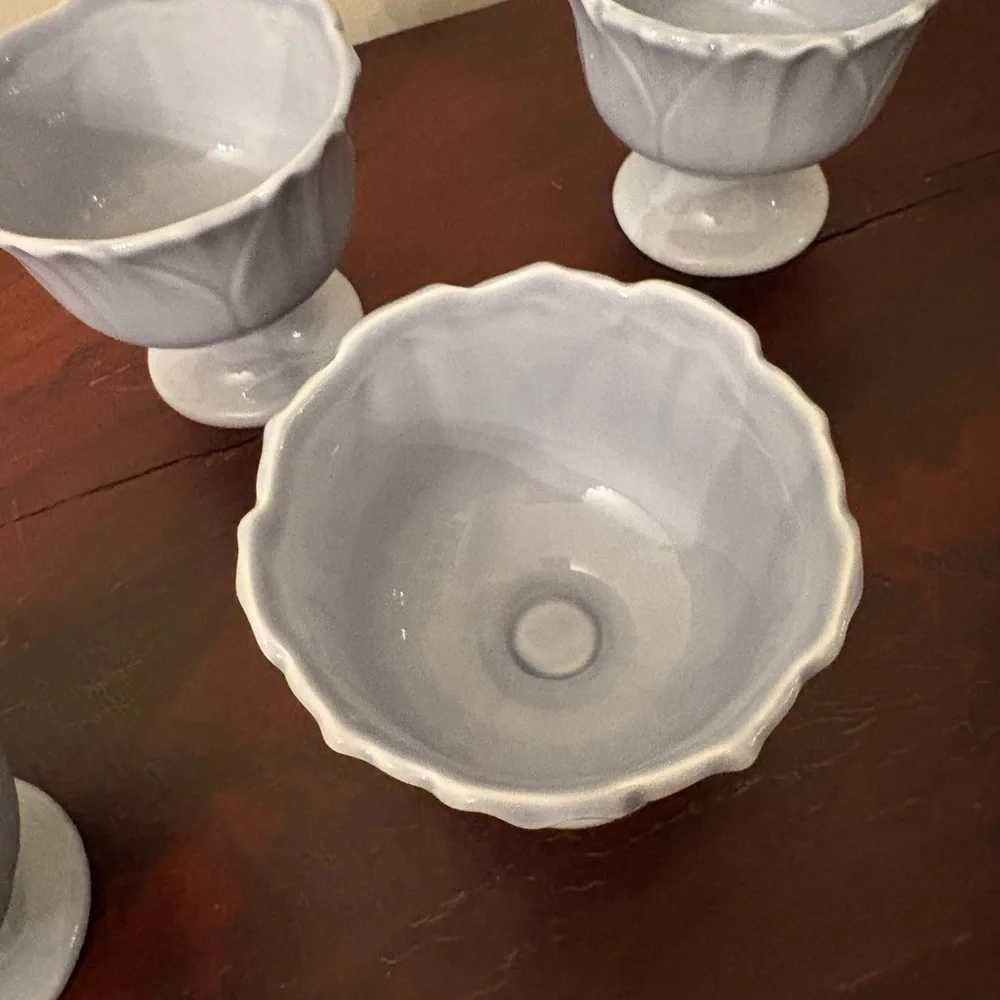 set of four Williams-Sonoma blue ceramic tulip dessert/ice cream cups.